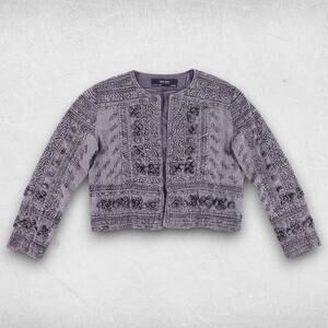 Zara Jacket Women S Gray Tassel Bolero Cropped Embroidered Ornate Boho Chic